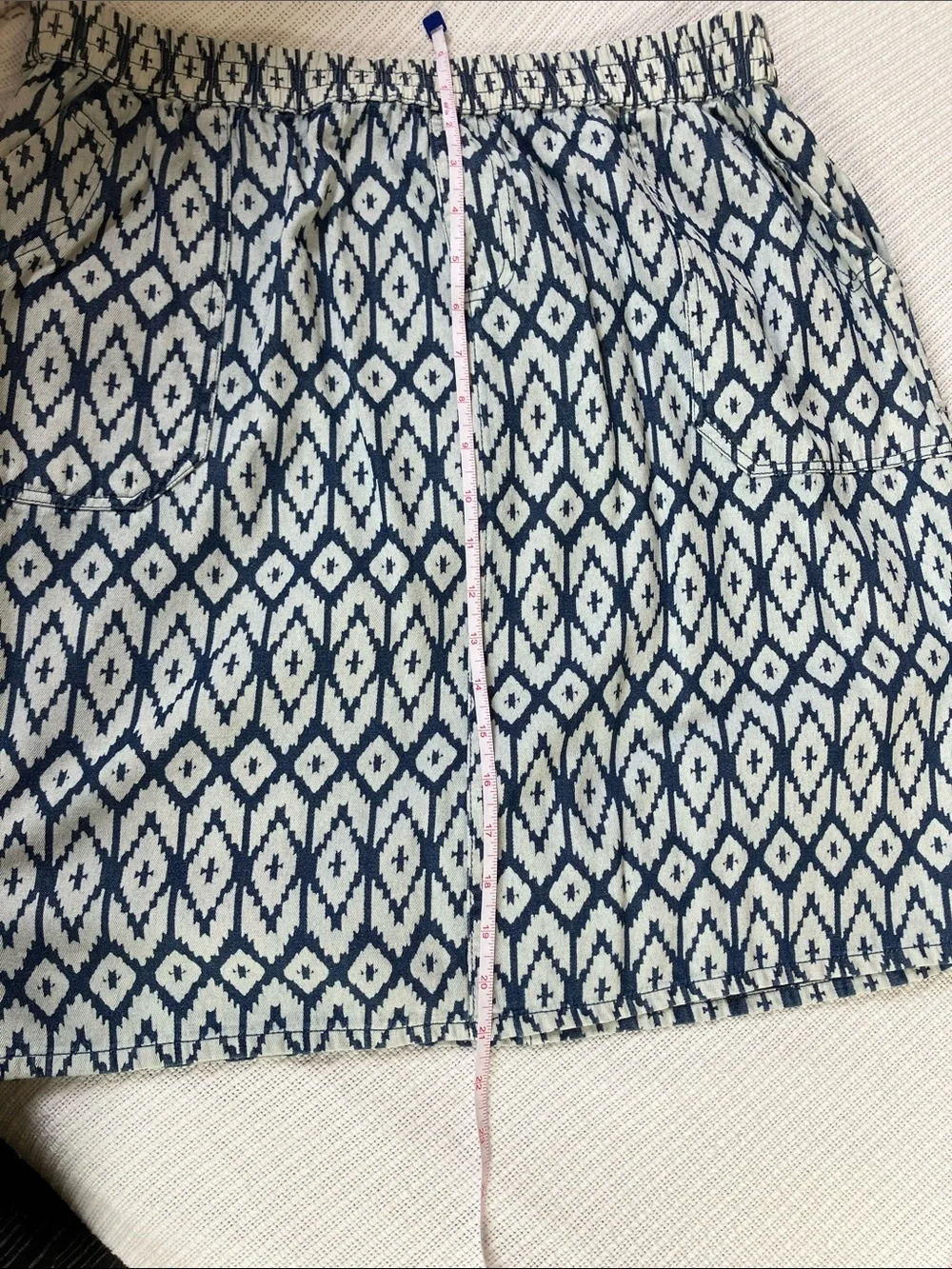Studio West Navy and White Ikat Print Mini Skirt